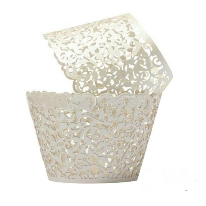 Somnr&reg; Cupcake Wrappers 100 Filigree Artistic Bake Cake Paper Cups Little Vine Lace Laser Cut Liner Baking Cup...