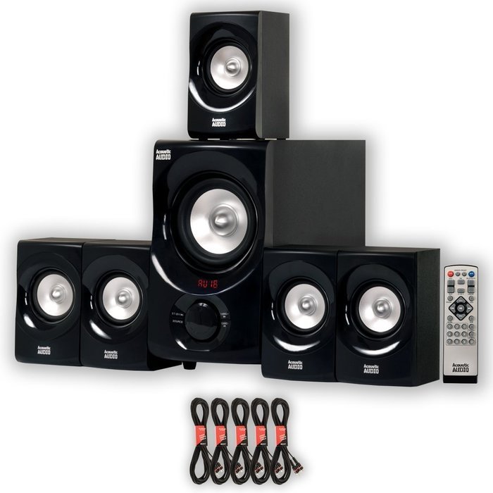 Acoustic Audio AA5171 Home Theater 5.1 Bluetooth Speaker System with FM and 5 Extension Cables N2