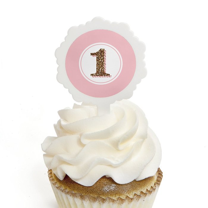 Fun to be One - 1st Birthday Girl - Cupcake Picks with Stickers - Party Cupcake Toppers - 12 Count