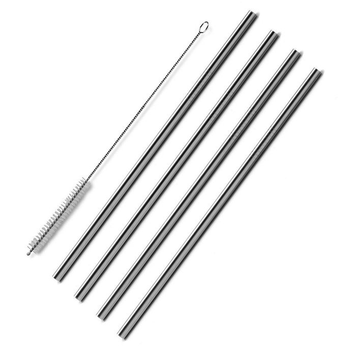 RECHERE Stainless Steel Reusable Drinking Straw with Cleaner Brush Straight Set of 4 (26cm/10.5")
