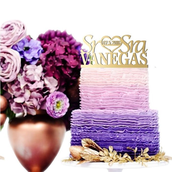 Sugar Yeti Made In USA Personalized Wedding Cake Topper Sr Heart Sra With Date #55 Gold Mirror N6