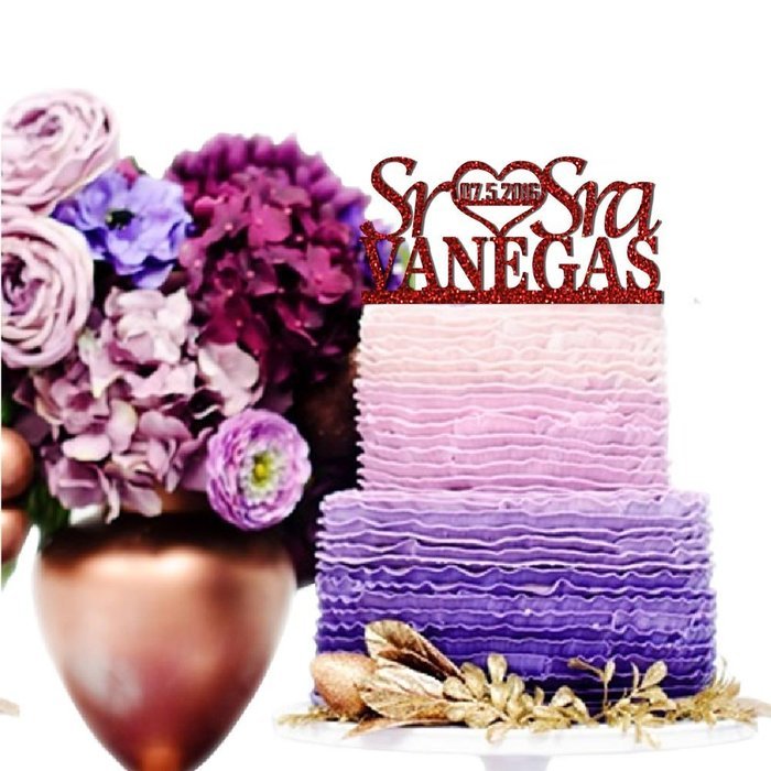 Sugar Yeti Made In USA Personalized Wedding Cake Topper Sr Heart Sra With Date #55 Gold Mirror N7