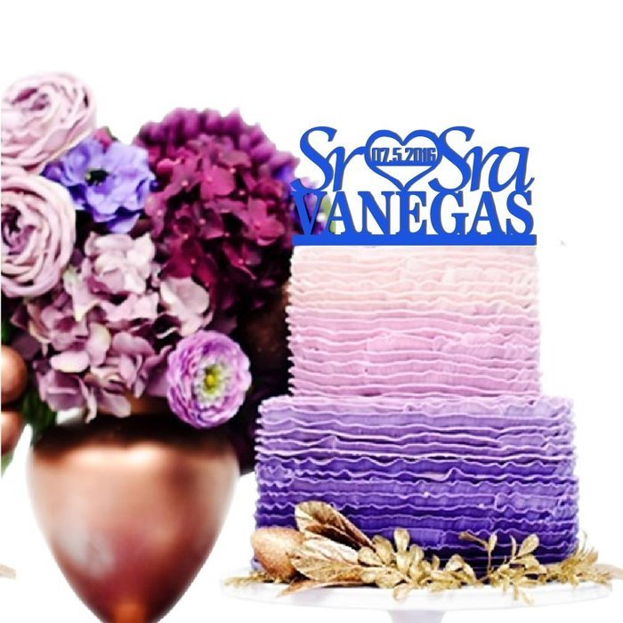 Sugar Yeti Made In USA Personalized Wedding Cake Topper Sr Heart Sra With Date #55 Gold Mirror N9