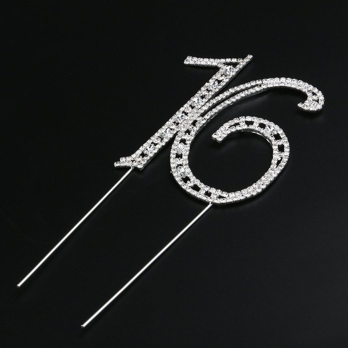 Pixnor Sweet 16 Cake Topper Rhinestone Number Sixteen 16th Birthday Party Decoration Silver N3