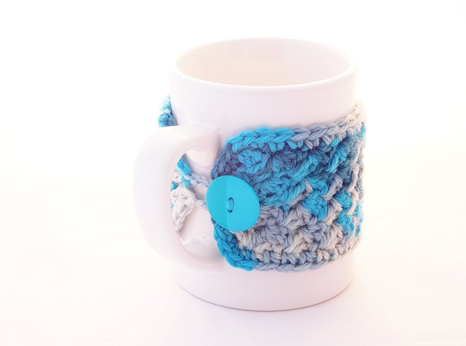 Crochet Coffee Mug Cozy, Cup Cozy, Tea Mug Sweater, Ocean Blue Colors N3