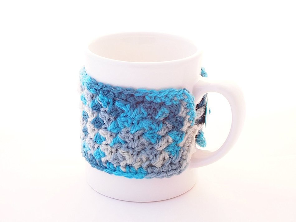 Crochet Coffee Mug Cozy, Cup Cozy, Tea Mug Sweater, Ocean Blue Colors N4