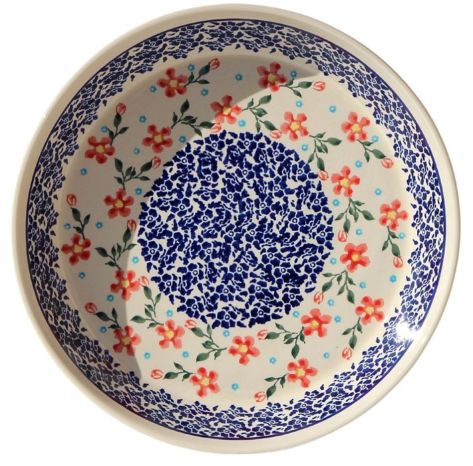 Polish Pottery Dish Pie Plate 10" From Zaklady Ceramiczne Boleslawiec #879-964 Classic Pattern, Height: 1.8" Diameter... N2