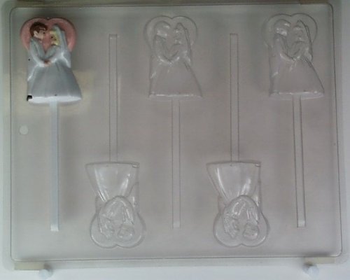 Bride & groom looking at each other w/ heart bkgrd W016 Wedding chocolate candy mold