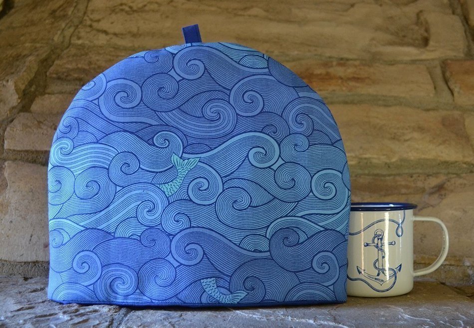 Sea Shanty Mermaid's Tail Mythical Nautical Tea Cozy - Blue and Turquoise Waves - 4 Sizes N3