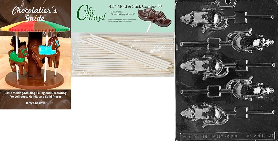 Cybrtrayd 'Rat Lolly' Halloween Chocolate Candy Mold with 50 4.5-Inch Lollipop Sticks and Chocolatier's Guide