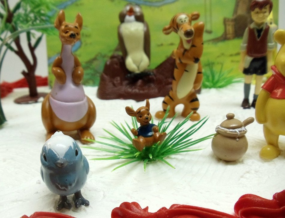 Winnie the Pooh 16 Piece Birthday Cake Topper Set Featuring 2" Figures of Eeyore, Kanga, Roo, Owl, Tigger, Winnie... N8