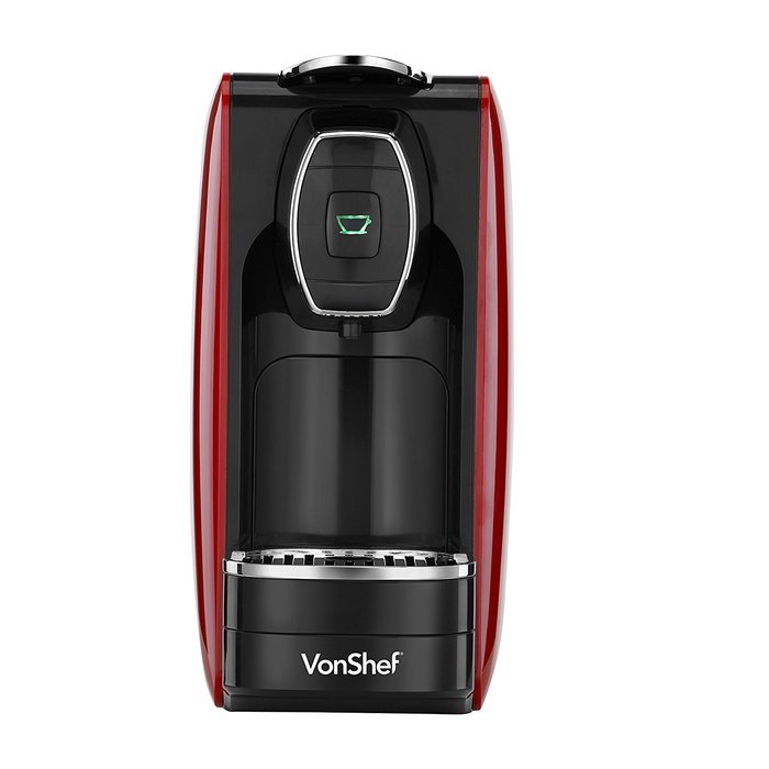 VonShef Coffee Pod Machine - For Nespresso Compatible Capsules - 1250W - in Stylish Red N3