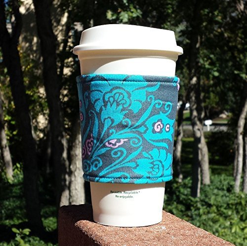 Fabric coffee cozy / cup sleeve / coffee sleeve / coffee cup holder -- Blue and Teal Floral