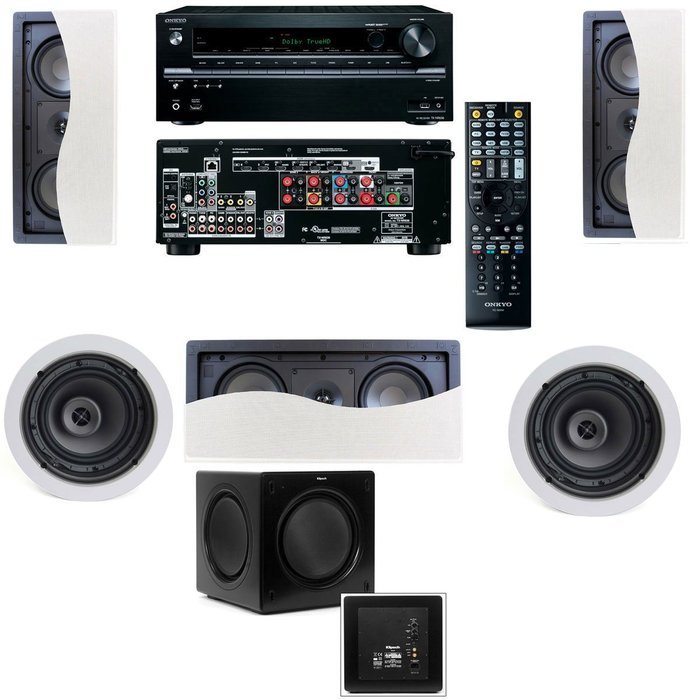 Klipsch R-2502-W II In-Wall Speaker(LCR) (5.1) Onkyo TX-NR636 7.2 Channel Network A/V