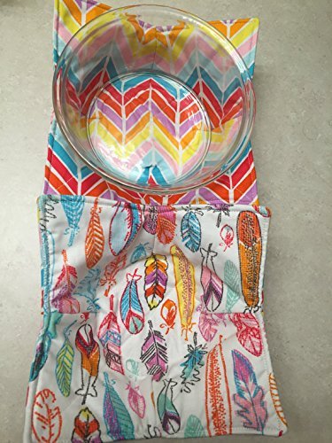 Multi- color Feathers,handmade, Hot Cold Bowl Cozy,Microwave Bowl Cozie,Fabric Trivet,Hot pad,Pot Holder,Cotton...