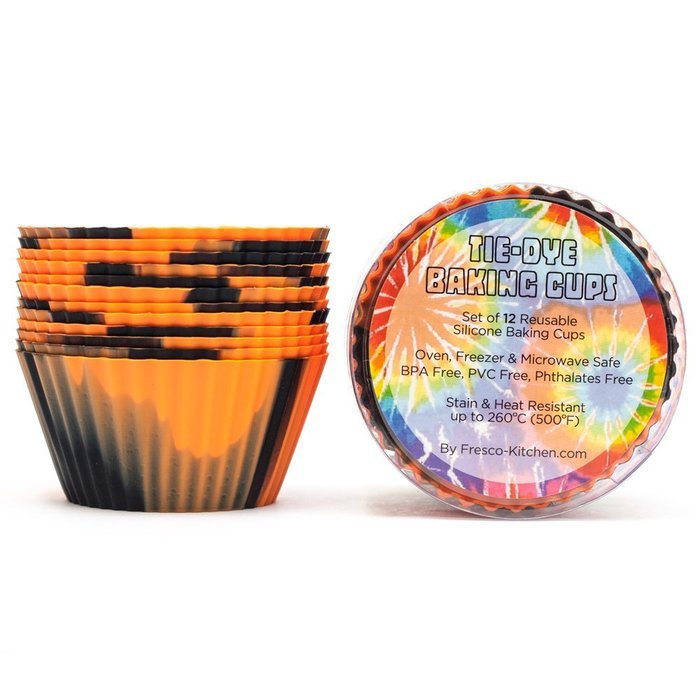Set of 12 Premium Quality Tie-Dye Silicone Baking Cups / Reusable Cupcake Liners-Environmentally Safe-Lifetime... N9
