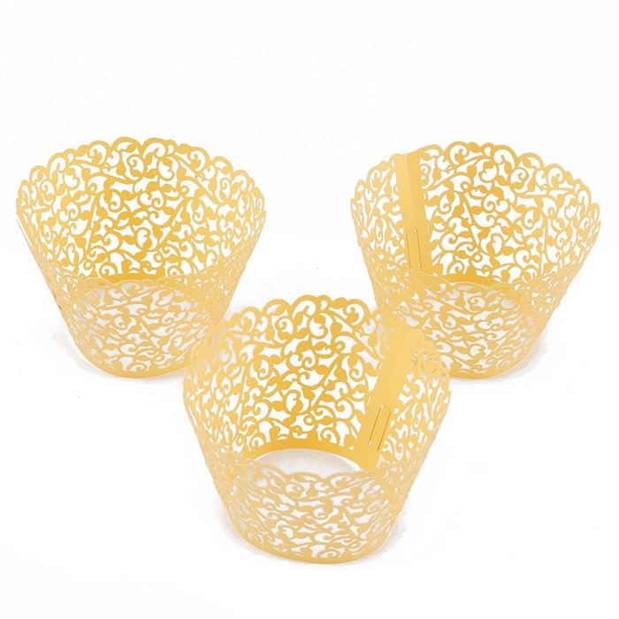 Aiyaya Filigree Artistic Muffin Case Cupcake Paper Cup Liners Little Vine Lace Laser Cupcake Wrappers for Wedding... N15