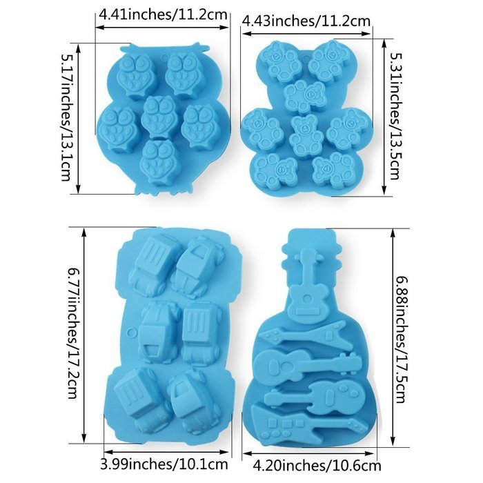 Candy Making Molds, 8 PCS YYP [Night Owl, Car, Bear, Guitar, Rabbit, Hand, Butterfly, Pineapple Shape Mold] Silicone... N3