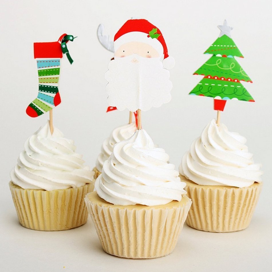 Yunko 24pcs Christmas Cake Cupcake Decorative Cupcake Topper for Christmas Party Themed Party (Wrappers and Toppers) N5