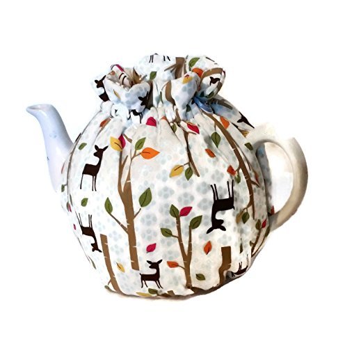 Teapot Cozy with Brown Deer and Trees on white for a 5-8 cup teapot #329 N3