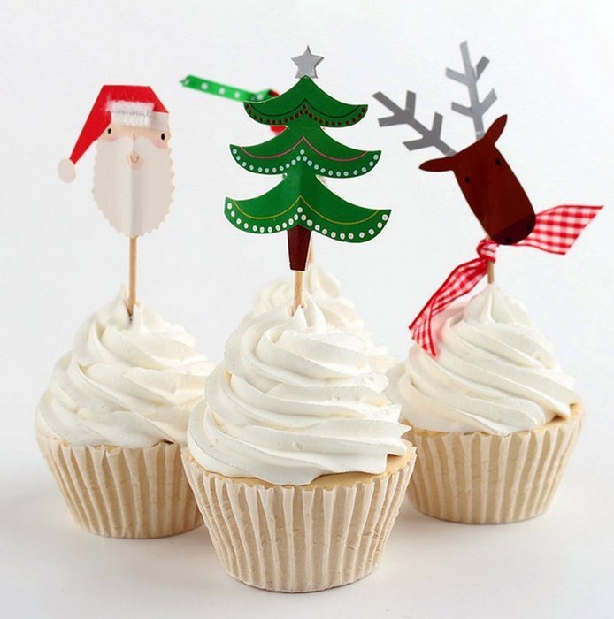 Yunko 24pcs Christmas Cake Cupcake Decorative Cupcake Topper for Christmas Party Themed Party (Wrappers and Toppers) N7