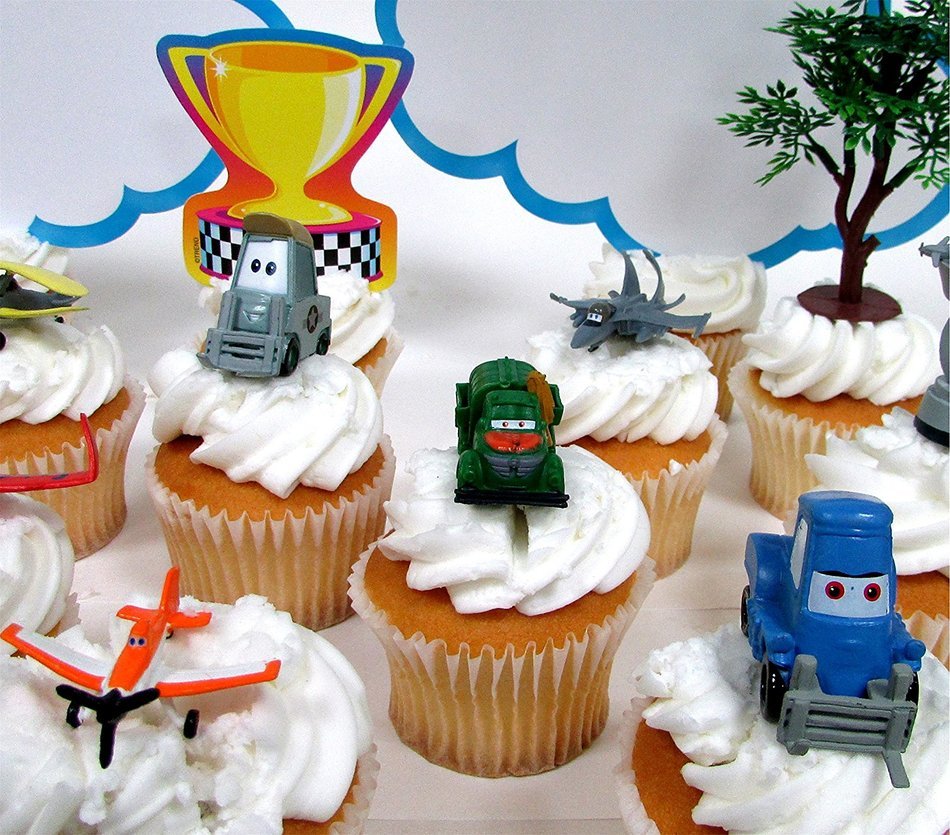 PLANES 16 Piece Birthday CUPCAKE Topper Set Featuring 12 Planes Figures and Decorative Themed Accessories - Figures... N4