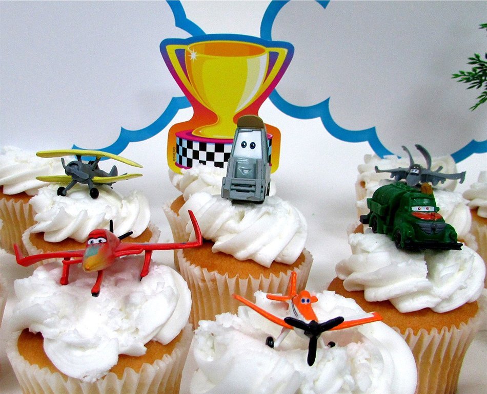 PLANES 16 Piece Birthday CUPCAKE Topper Set Featuring 12 Planes Figures and Decorative Themed Accessories - Figures... N6