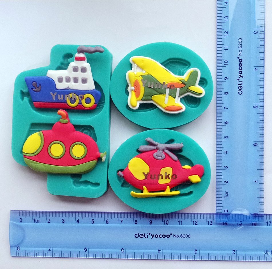 Yunko Baby Shower Cake Decorating Fondant Silicone Mold Chocolate Candy Cupcake Mold Aircraft Glider Ship Submarine N2