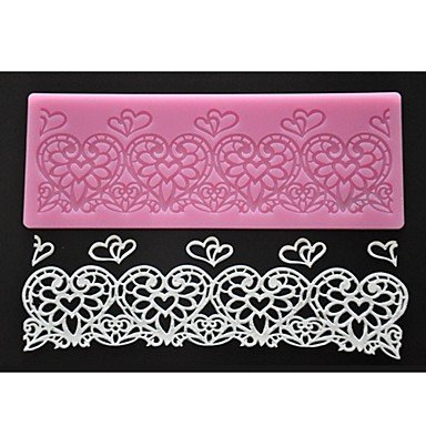 Sher FOUR-C Lace Silicone Mat Heart Embossing Pad Cake Lace Mold Color Pink N2