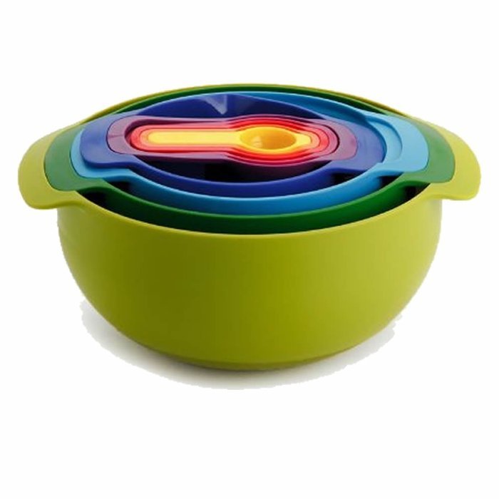 AOTO 10 Piece Multi-Color Compact Mixing Bowls, Food Prep and Measuring Nesting Set (10 piece, Multicolored) N10