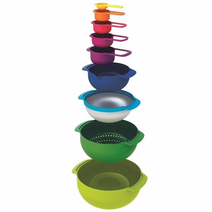 AOTO 10 Piece Multi-Color Compact Mixing Bowls, Food Prep and Measuring Nesting Set (10 piece, Multicolored) N11