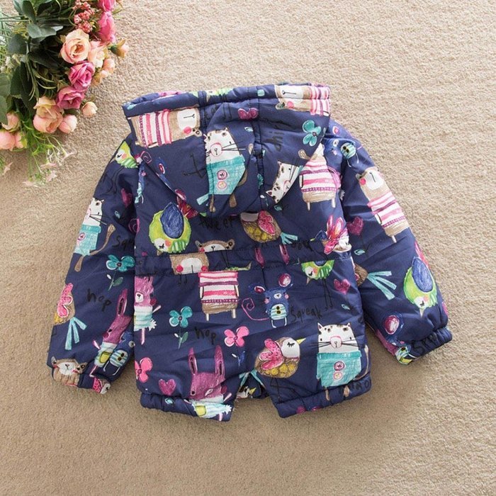 Kids Girl Coat,Laimeng Animal Graffiti Hooded Jackets Winter Thick Top Waistcoat Clothes Coat (120, Navy) N3