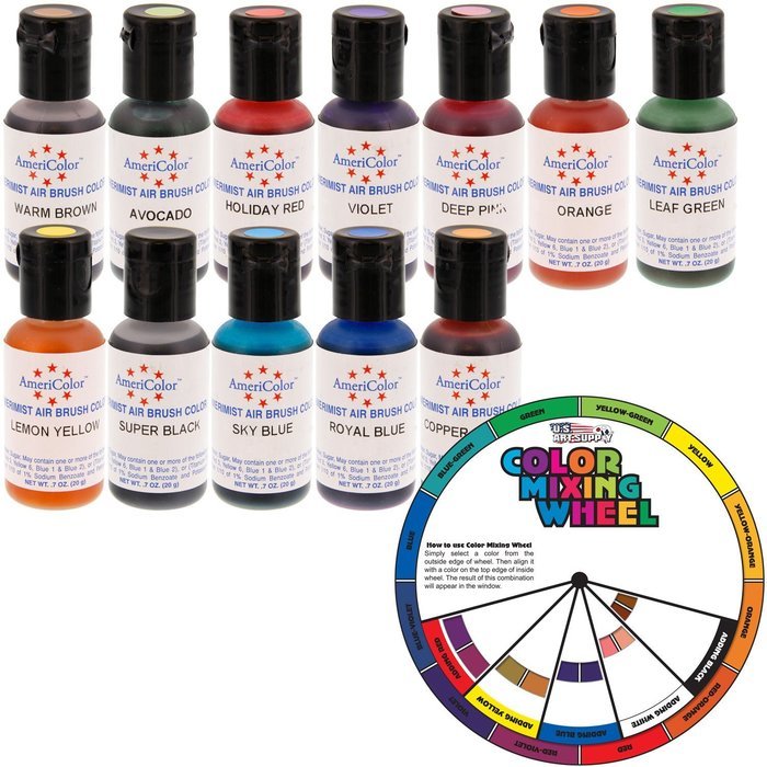 AmeriColor Amerimist Student Kit Air Brush Food Color 12 Pack Kit N2