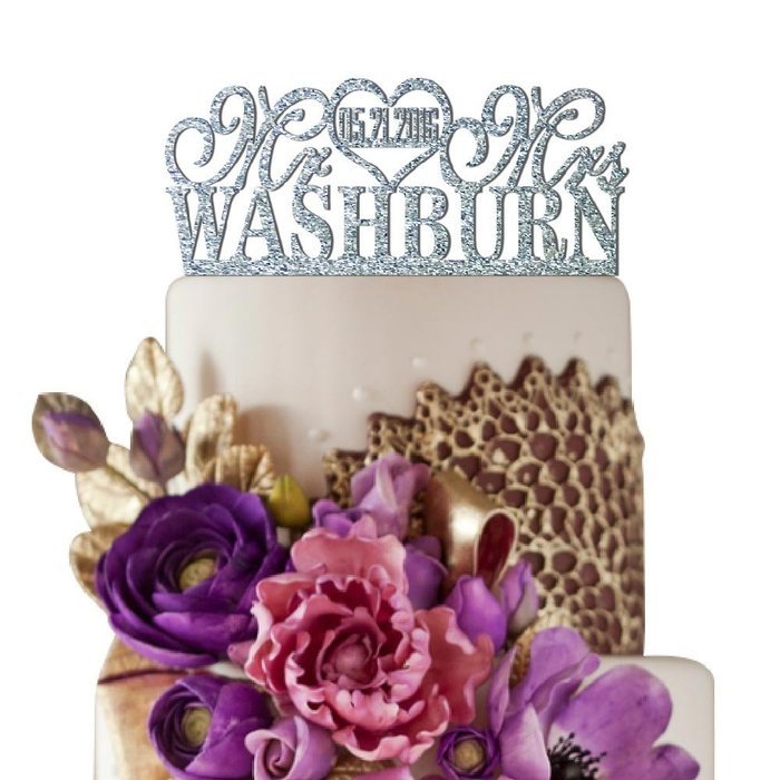 Sugar Yeti Made In USA Personalized Wedding Cake Topper Mr Heart Mrs With Date #26 Silver Mirror N8