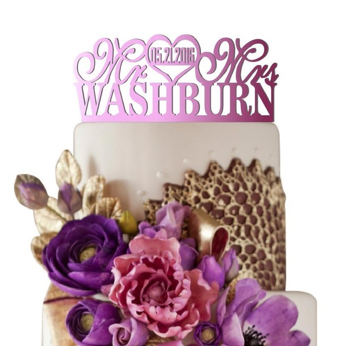 Sugar Yeti Made In USA Personalized Wedding Cake Topper Mr Heart Mrs With Date #26 Silver Mirror N9