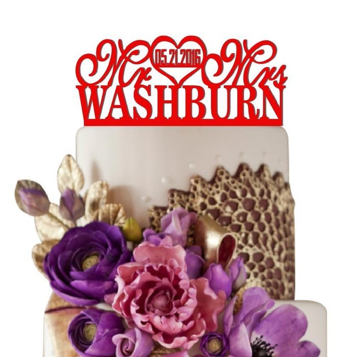 Sugar Yeti Made In USA Personalized Wedding Cake Topper Mr Heart Mrs With Date #26 Silver Mirror N10