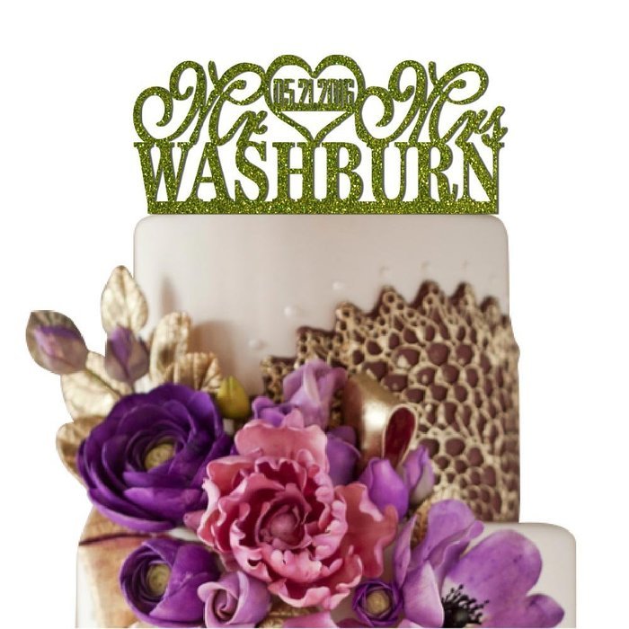 Sugar Yeti Made In USA Personalized Wedding Cake Topper Mr Heart Mrs With Date #26 Silver Mirror N11