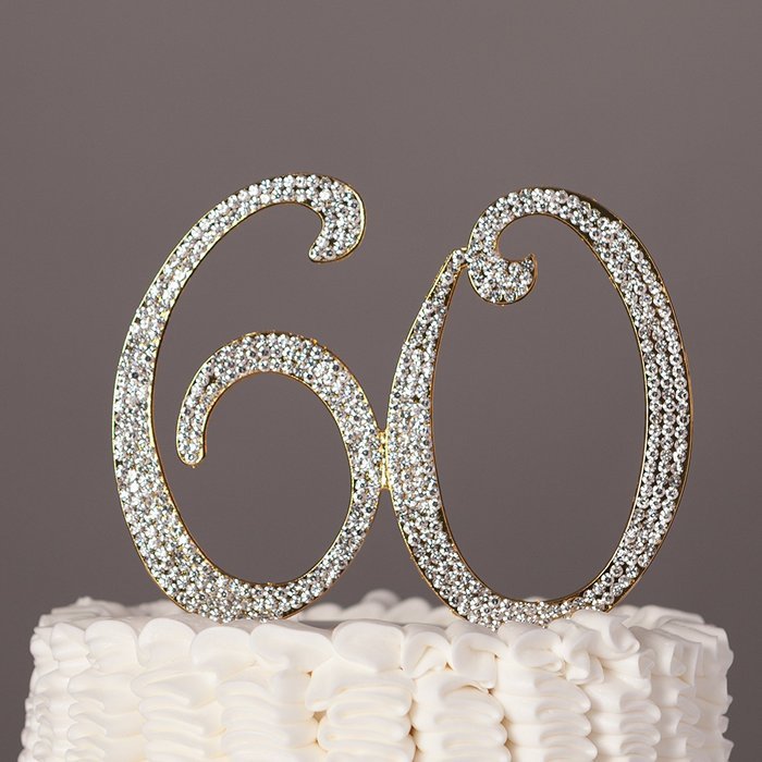60 Cake Topper for 60th Birthday or Anniversary Gold Party Supplies & Decoration Ideas (Gold) N3