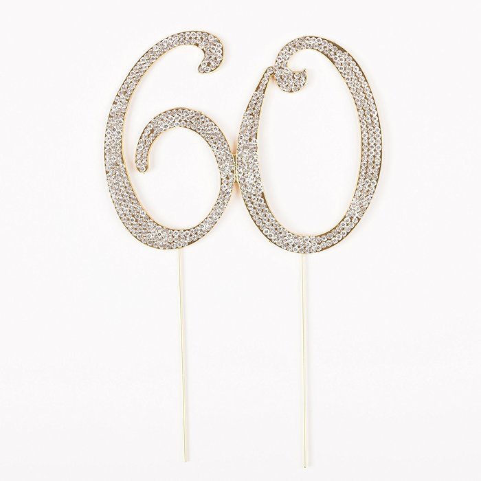 60 Cake Topper for 60th Birthday or Anniversary Gold Party Supplies & Decoration Ideas (Gold) N4