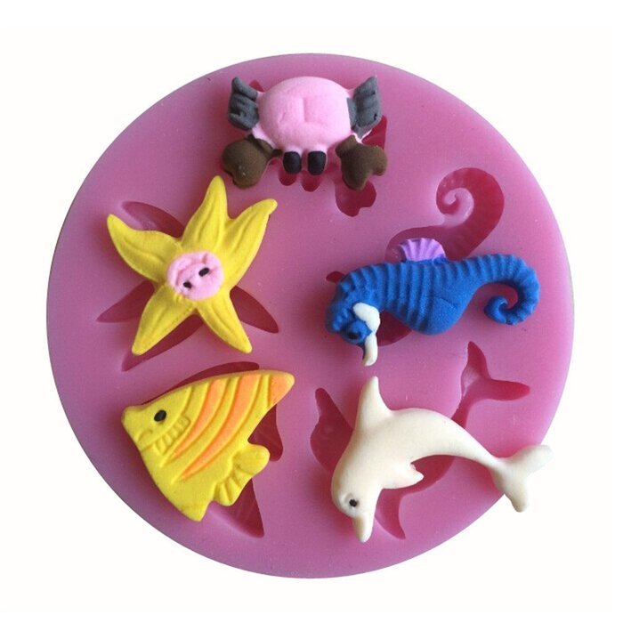 LYNCH Sea Animals Series 3D Silicone Mold Cookware Non-Stick Fondant Soap Mould,pink N4