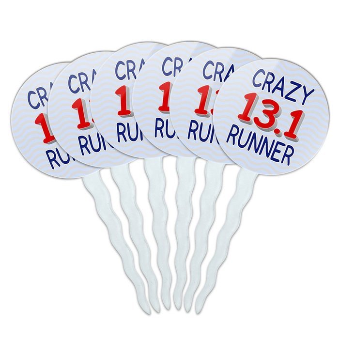 Set of 6 Cupcake Picks Toppers Decoration Running - Crazy 26.2 Runner Marathon N4