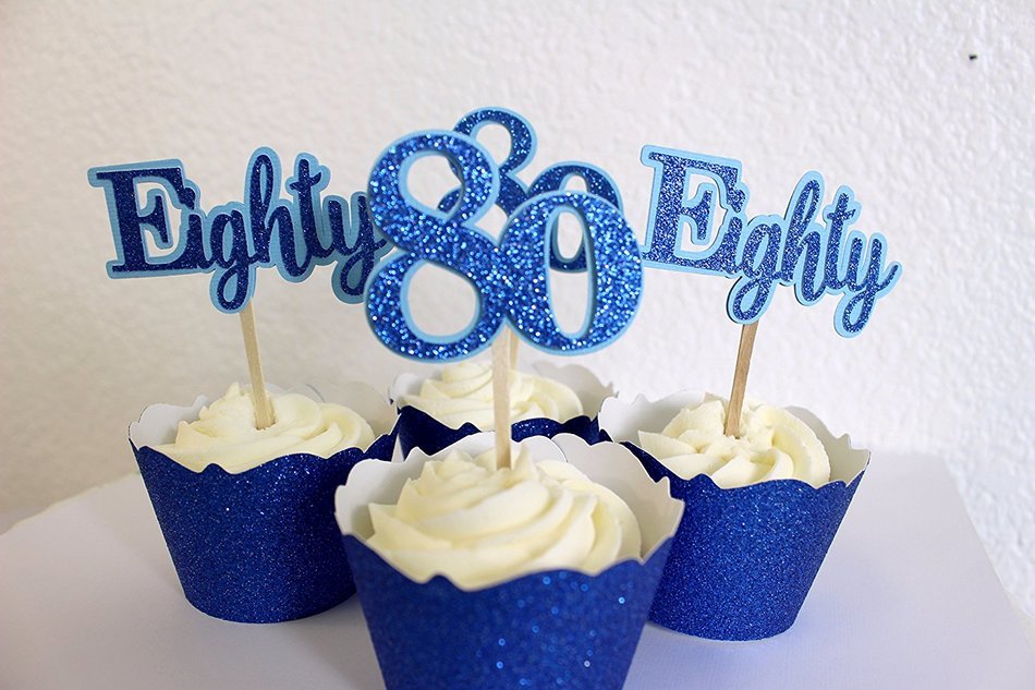 All About Details Blue Eighty Cupcake Toppers, Set of 12 N2