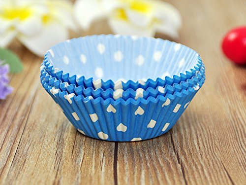 100 PCS Blue w/ White Polka Dot Paper Cupcake Cups N5