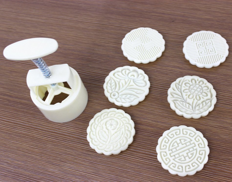 Tifan Circular Moon Cake Mold White Mooncake Mold 6 Stamps DIY Tool 125g N3