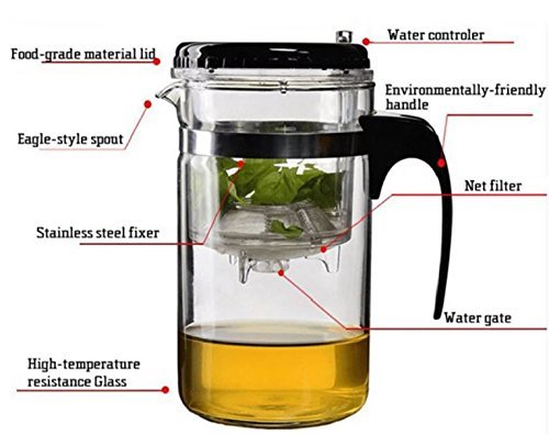 UniversalD&reg; - Glass Gongfu Tea Maker Press Art Cup Teapot with Infuser 500ml N7