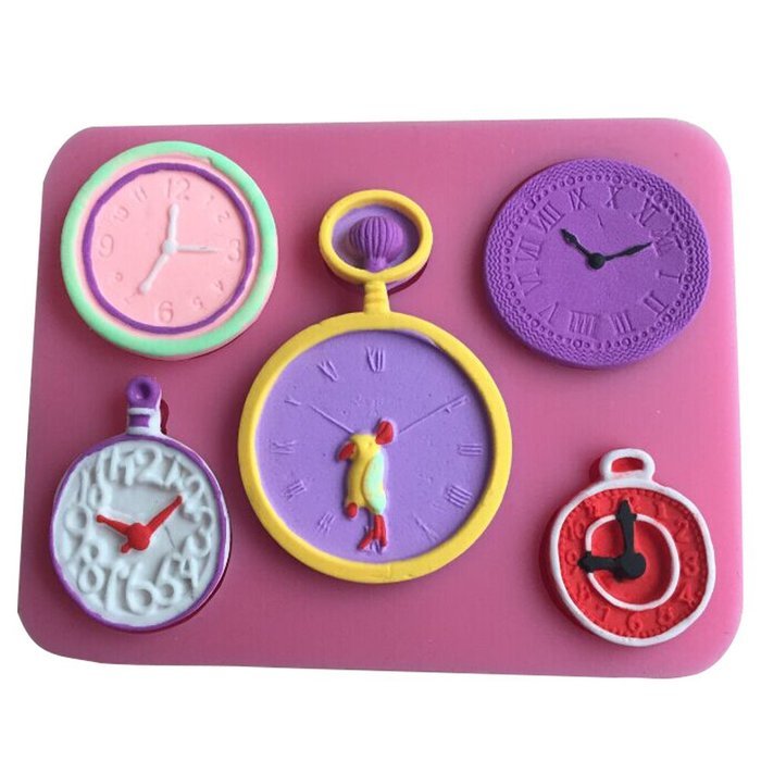 HORIEN Different Kinds Of Clock And Watch Shape 3D Silicone Cake Mold N4