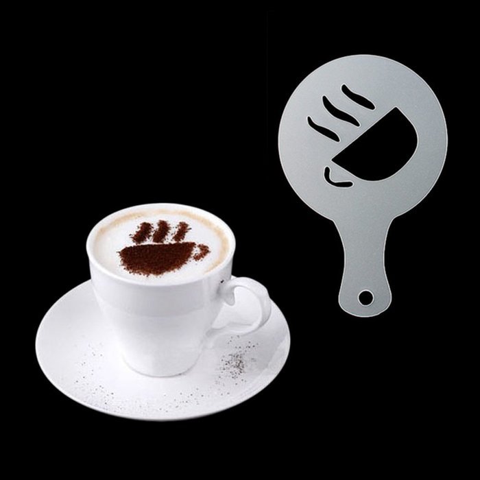 LOHOME&reg; Coffee Latte Garland Mould - 16 PCS Cappuccino Plastic Template + FREE Stainless Steel Powder Shaker -... N5
