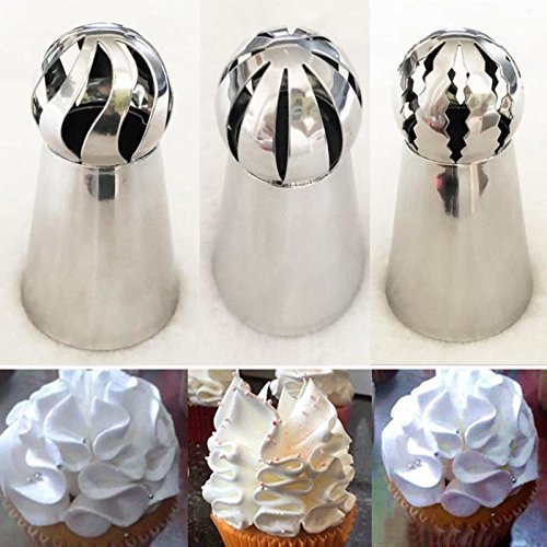Pastry Tools 3 Piece Cake Decorating Supplies New Sphere Ball Tips Russian Icing Piping Nozzles Tips Pastry Cupcake