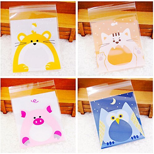 100 PCS Lovely Cute Bowknot OPP Self Adhesive Cookie Bakery Candy Biscuit Roasting Treat Gift DIY Plastic Bag... N46
