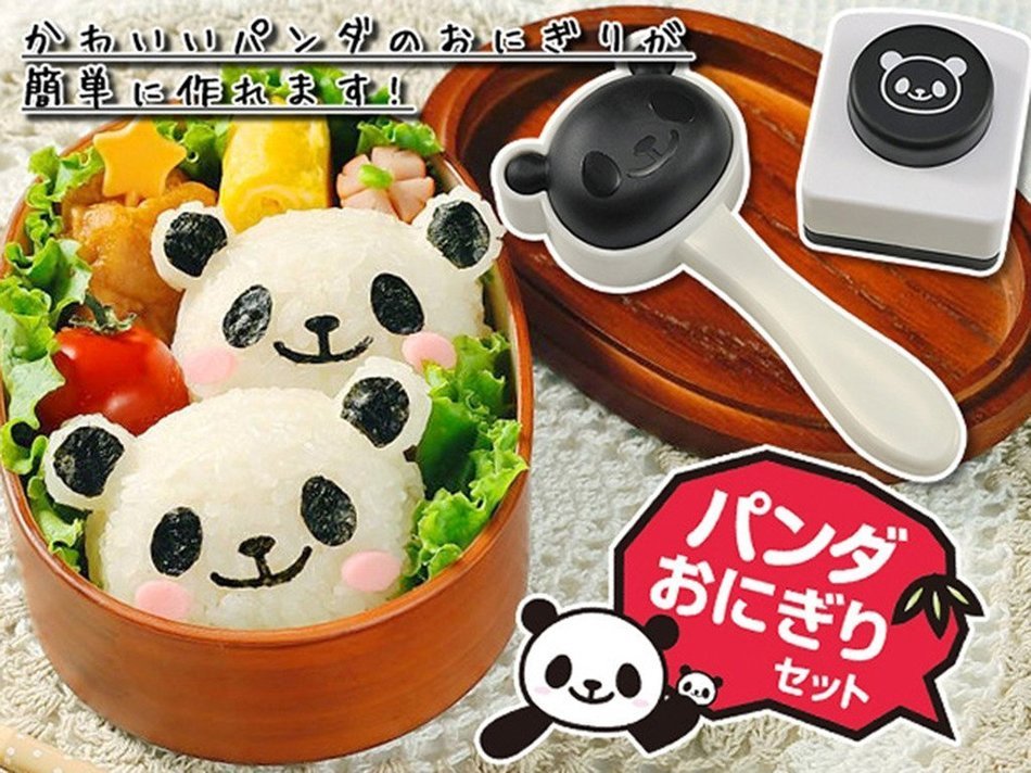 OHF Bento Accessories Baby Panda Mold Rice Mold Onigiri Shaper and Dry Roasted Seaweed Cutter Set N4